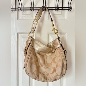 Vintage Coach Signature Jacquard Gold/Tan Shoulder Tote Bag